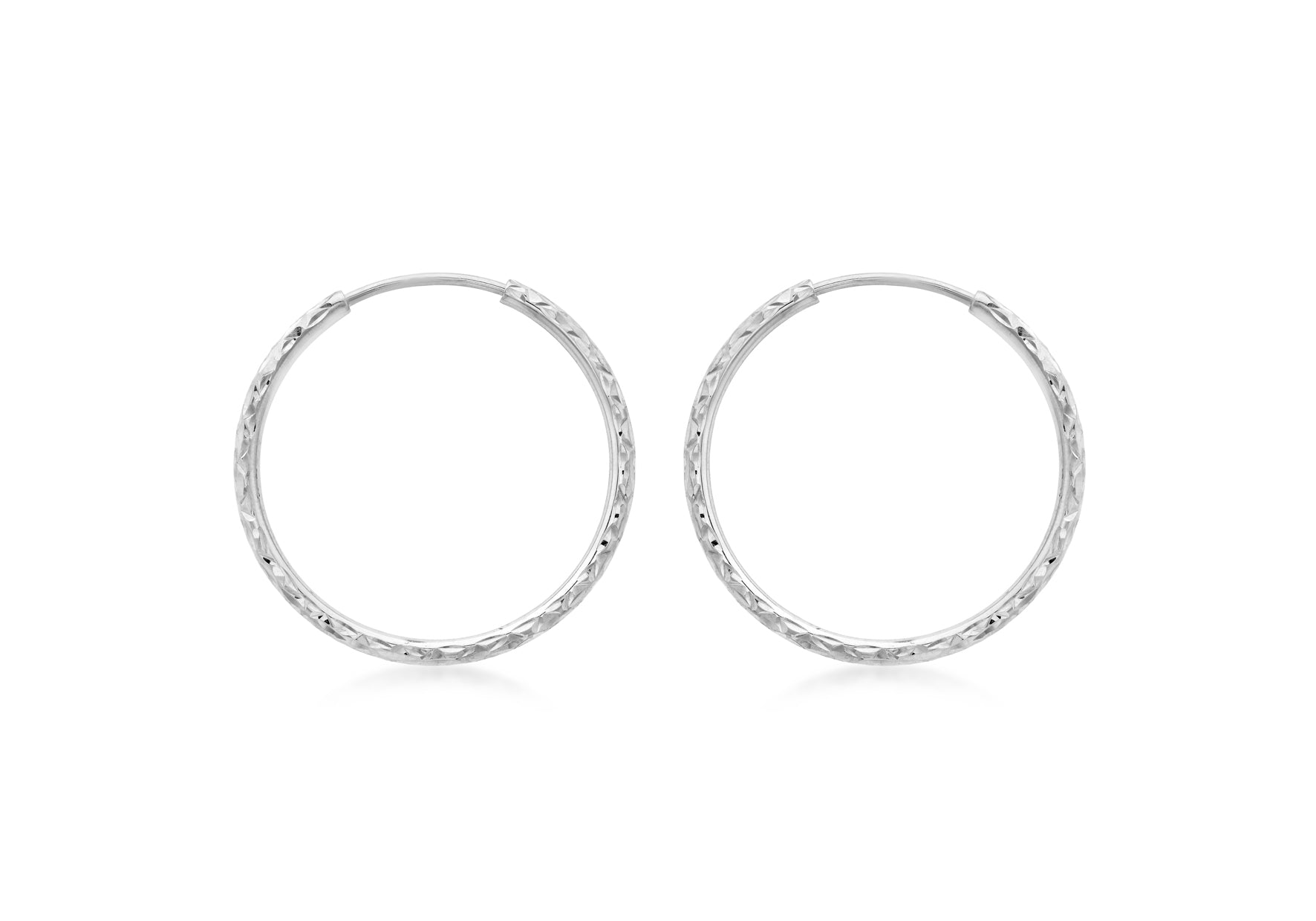 9ct White Gold 27mm Diamond Cut Hoop Earrings