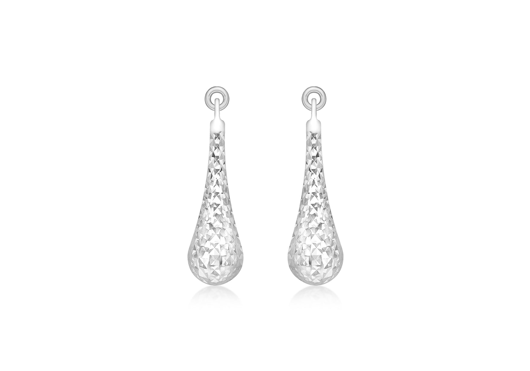 9ct White Gold 5.5mm x 23.5mm Diamond Cut Teardrop Earrings