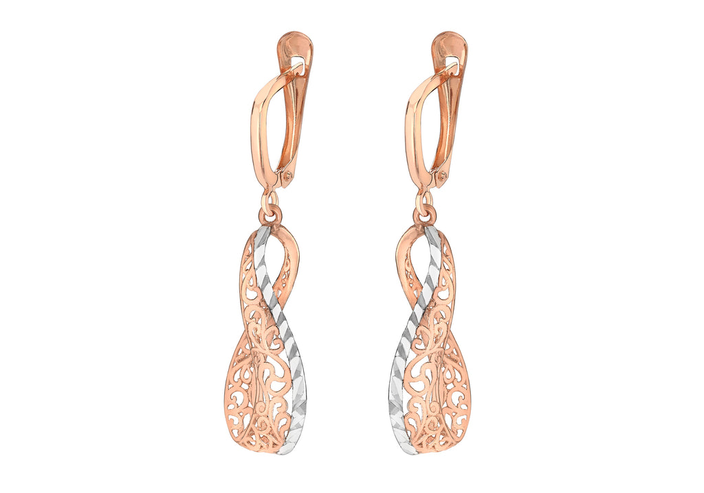 9ct 2-Tone Gold Filigree Open Twist Drop Earrings