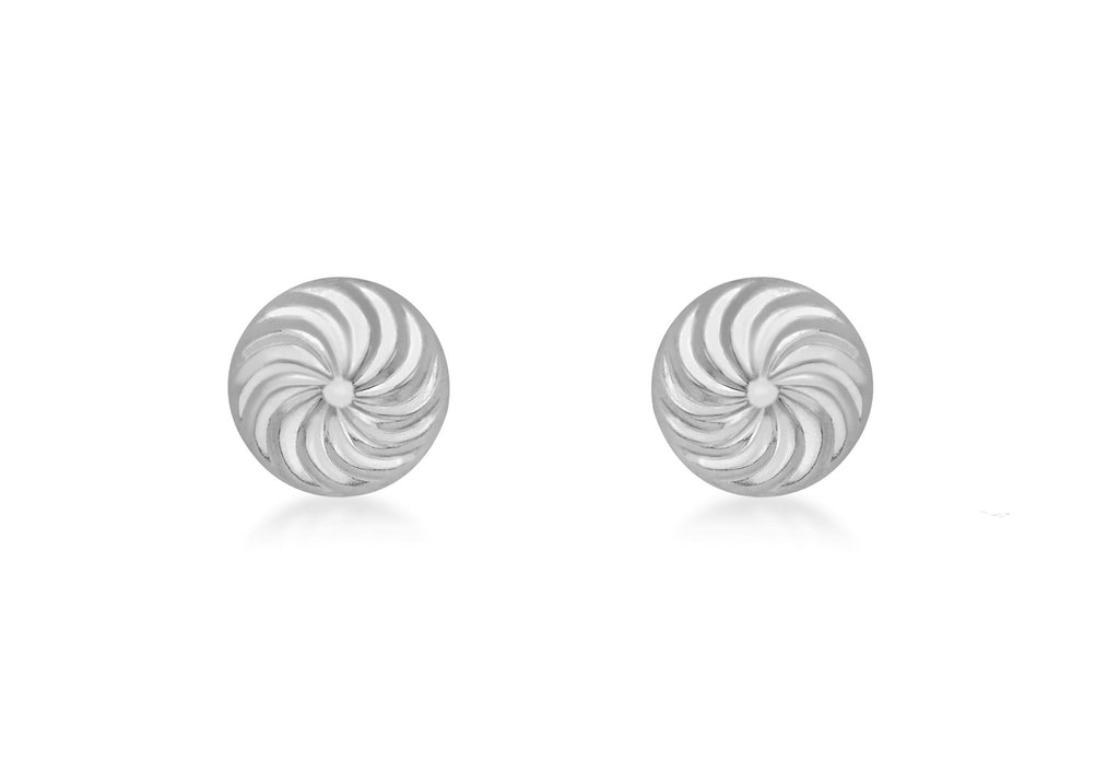 9ct White Gold 8mm Swirl Detail Dome Stud Earrings