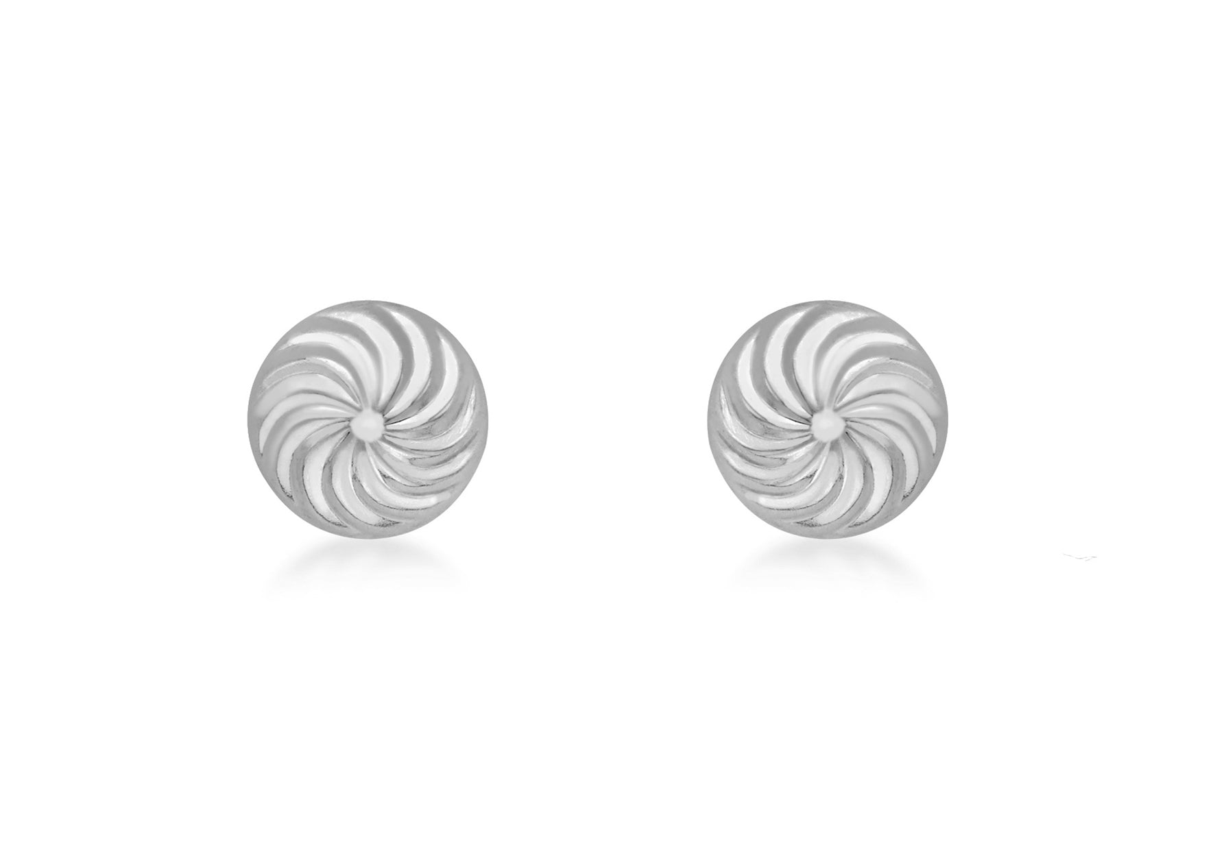 9ct White Gold 8mm Swirl Detail Dome Stud Earrings