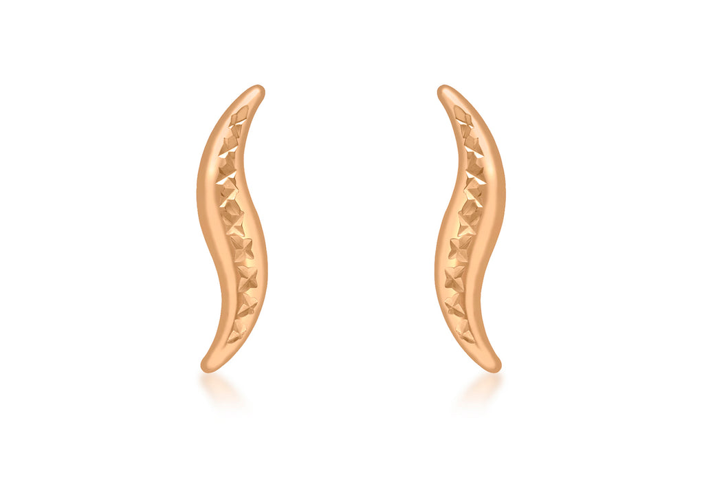 9ct Rose Gold Diamond Cut Slim Wave Stud Earrings