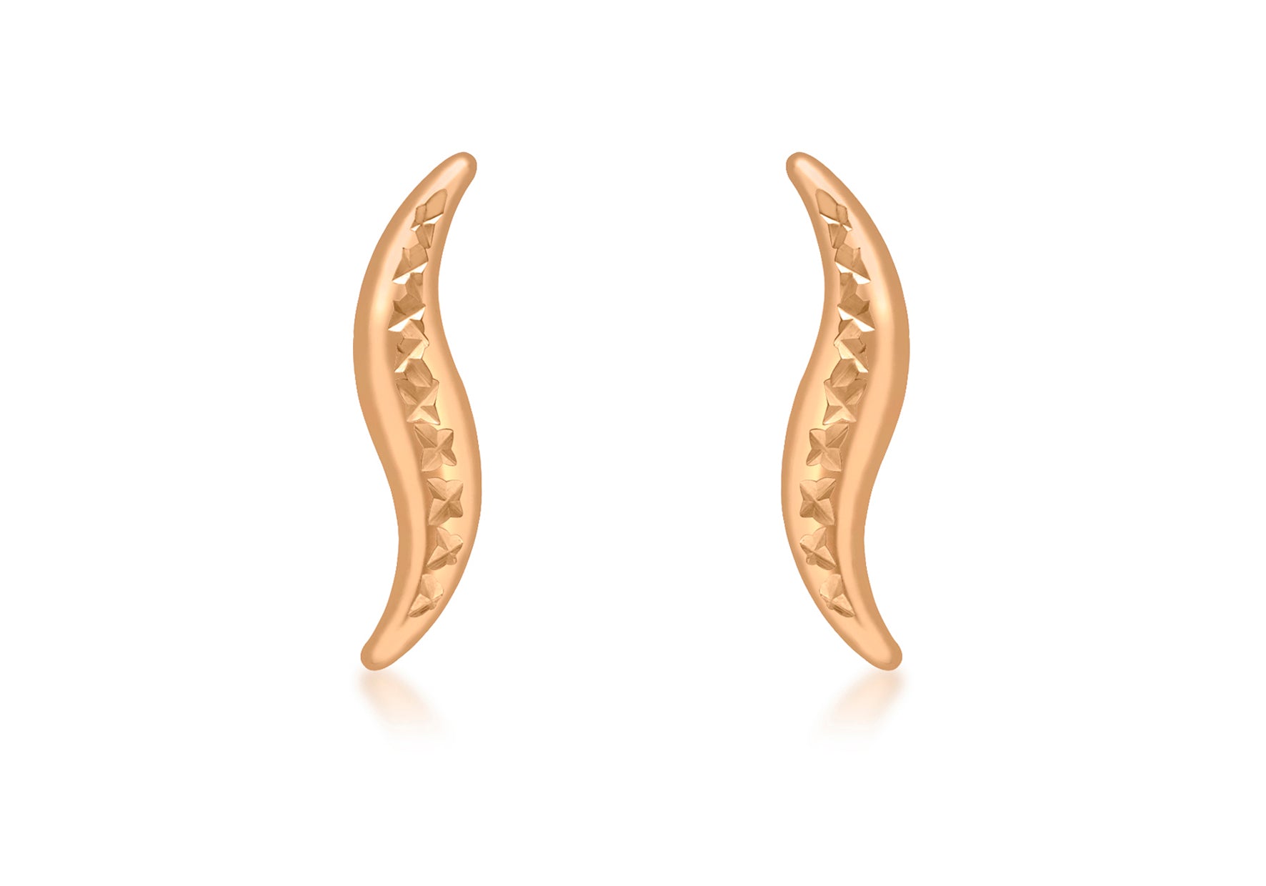 9ct Rose Gold Diamond Cut Slim Wave Stud Earrings