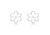 9ct White Gold Pink and White Enamel Flower Stud Earrings