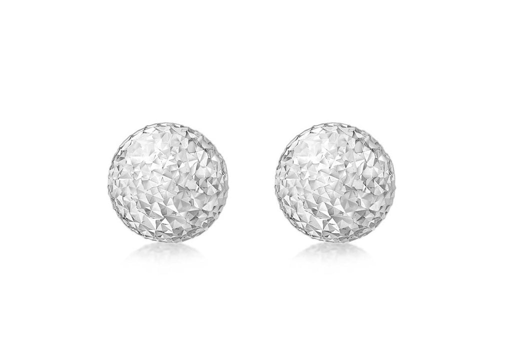 9ct White Gold 8mm Diamond Cut Ball Stud Earrings