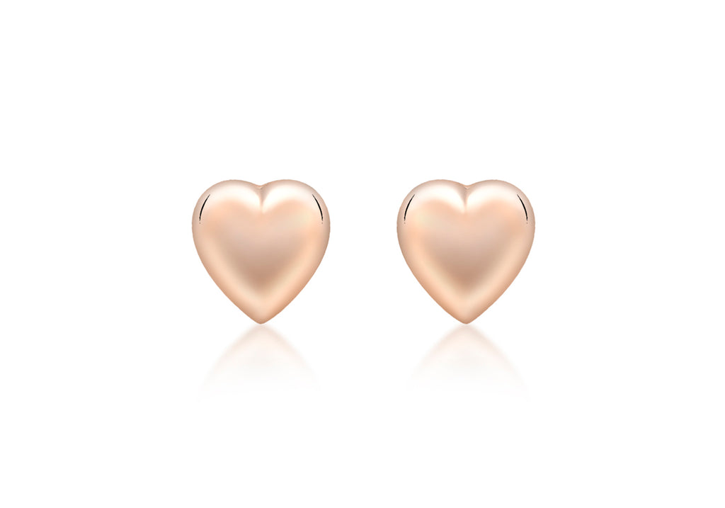 9ct Rose Gold 6.9mm x 7.2mm Puffed Heart Stud Earrings