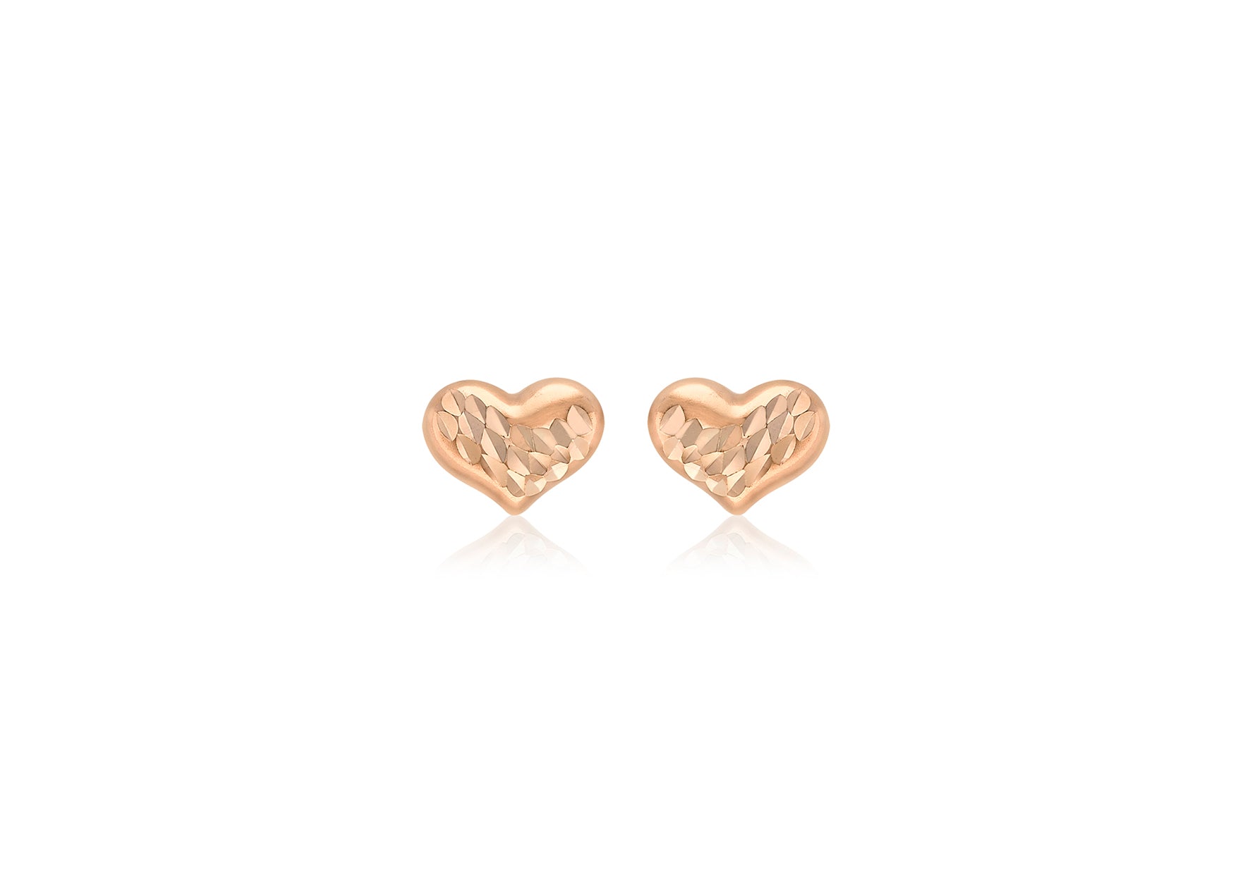 9ct Rose Gold Diamond Cut 7.7mm x 5.9mm Heart Stud Earrings