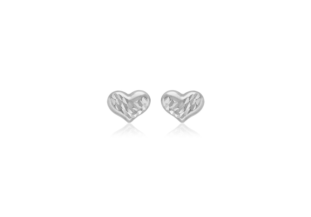 9ct White Gold Diamond Cut 7.7mm x 5.9mm Heart Stud Earrings