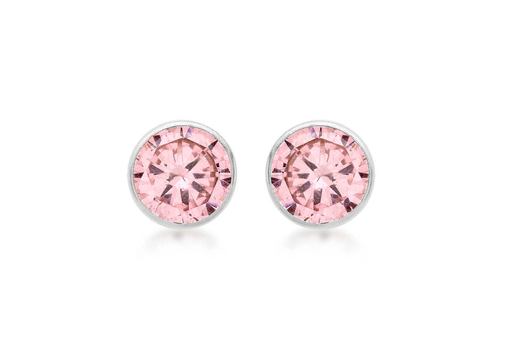 9ct White Gold 5mm Pink Zirconia  Stud Earrings