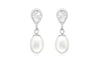 9ct White Gold Pearl and Zirconia  Teardrop Earrings