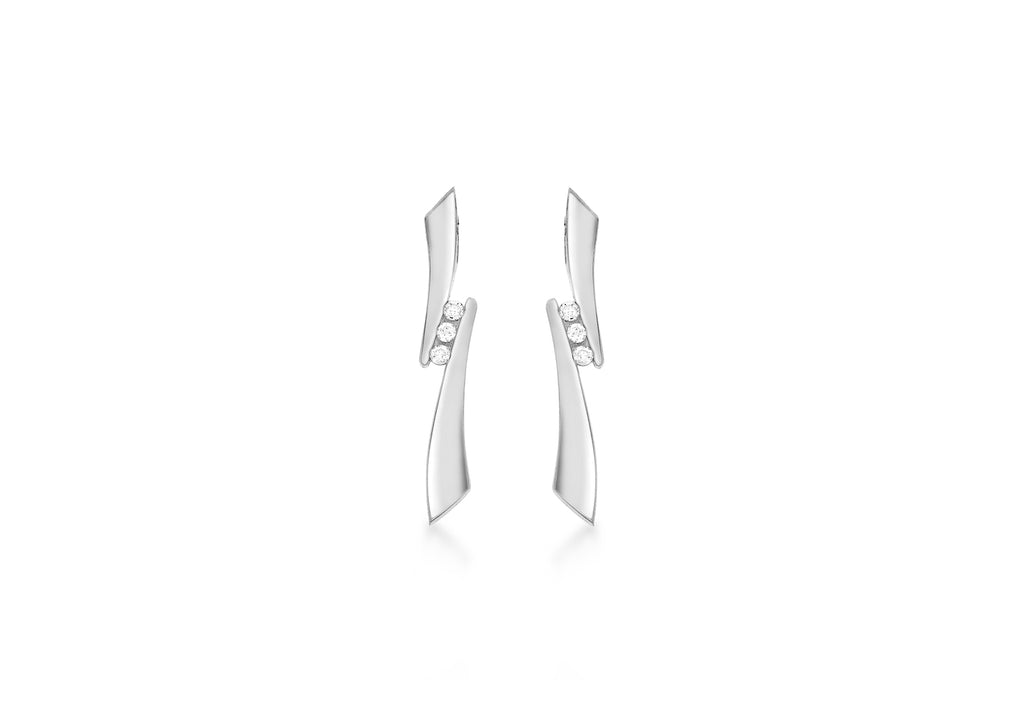 9ct White Gold 0.09ct Diamond Ribbon Drop Earrings