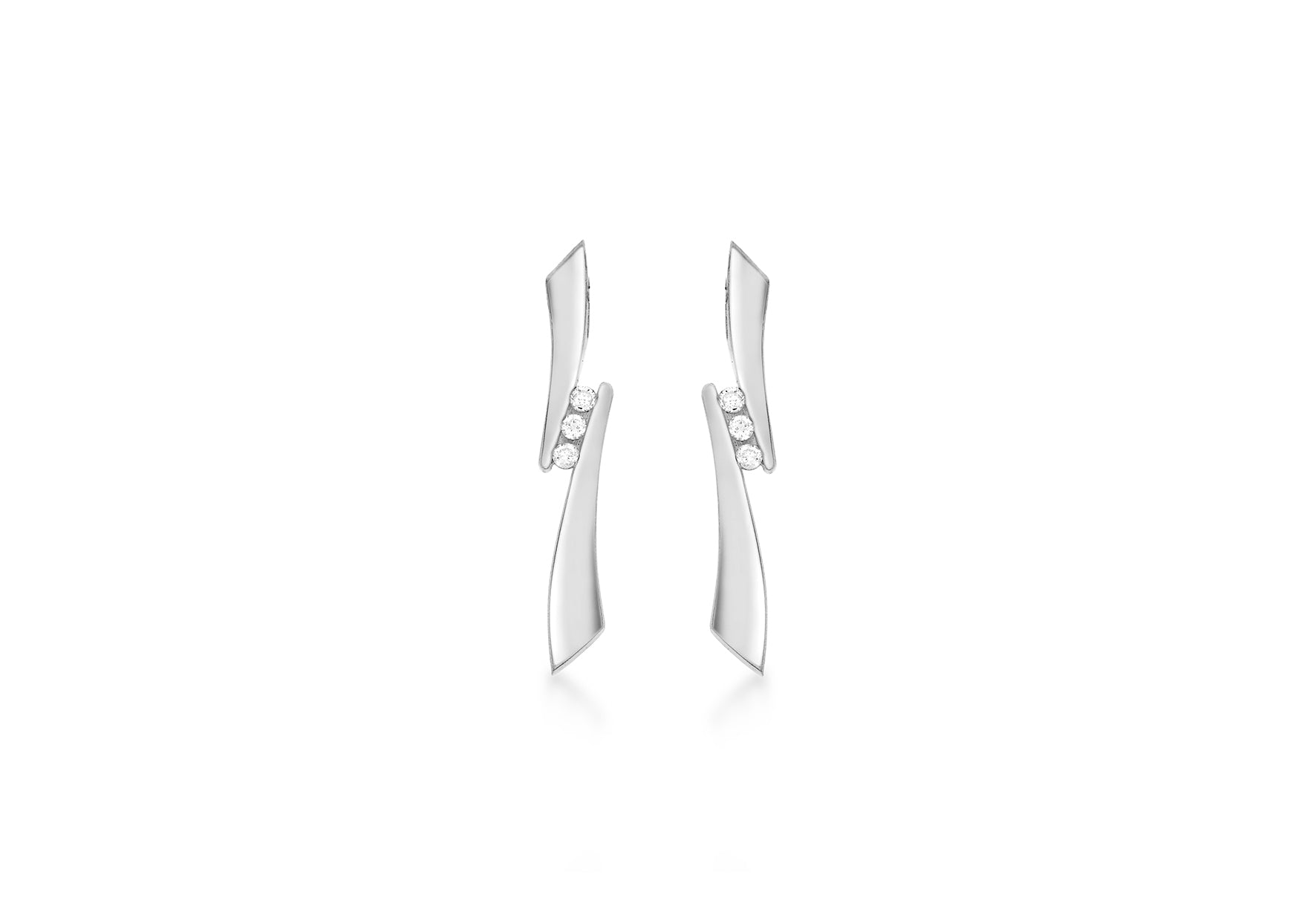 9ct White Gold 0.09ct Diamond Ribbon Drop Earrings