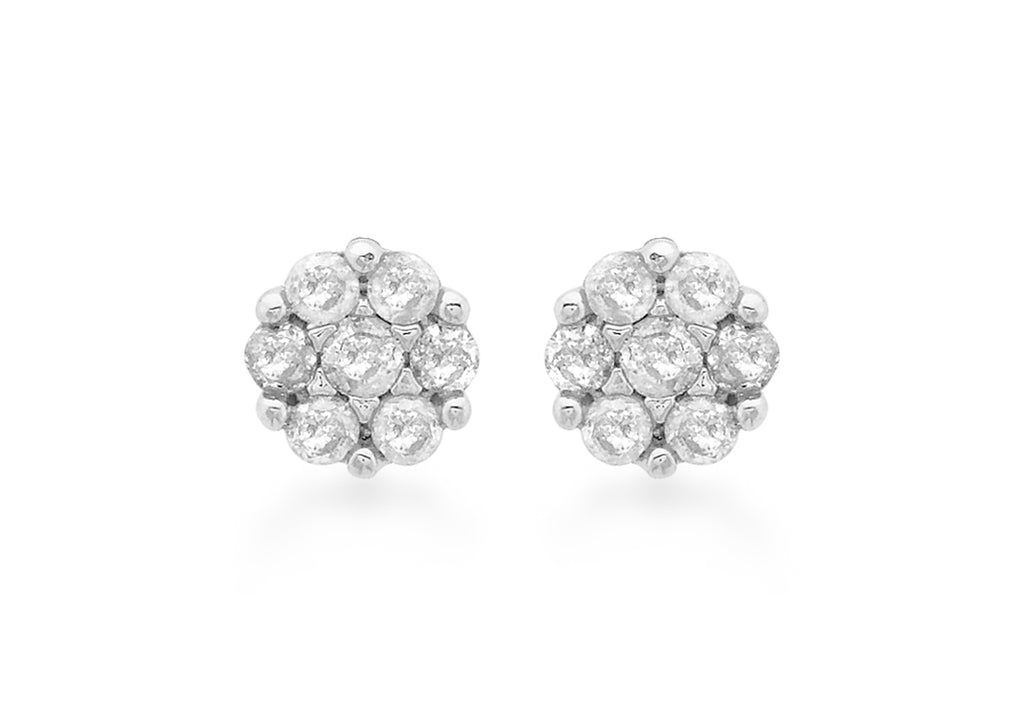 9ct White Gold 0.20t Diamond Cluster 5mm Stud Earrings