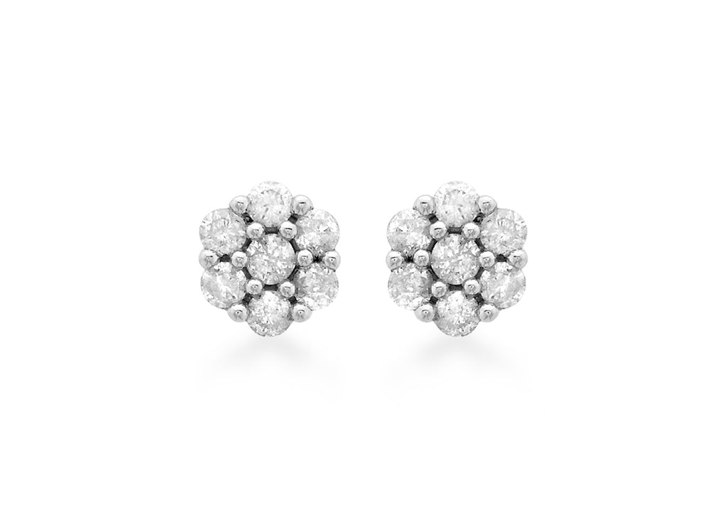 9ct White Gold 0.25t Diamond Cluster 5mm Stud Earrings