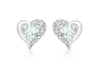 9ct White Gold 0.04t Diamond and Aquamarine Heart Stud Earrings