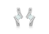 9ct White Gold 0.03t Diamond and Aquamarine Stud Earrings