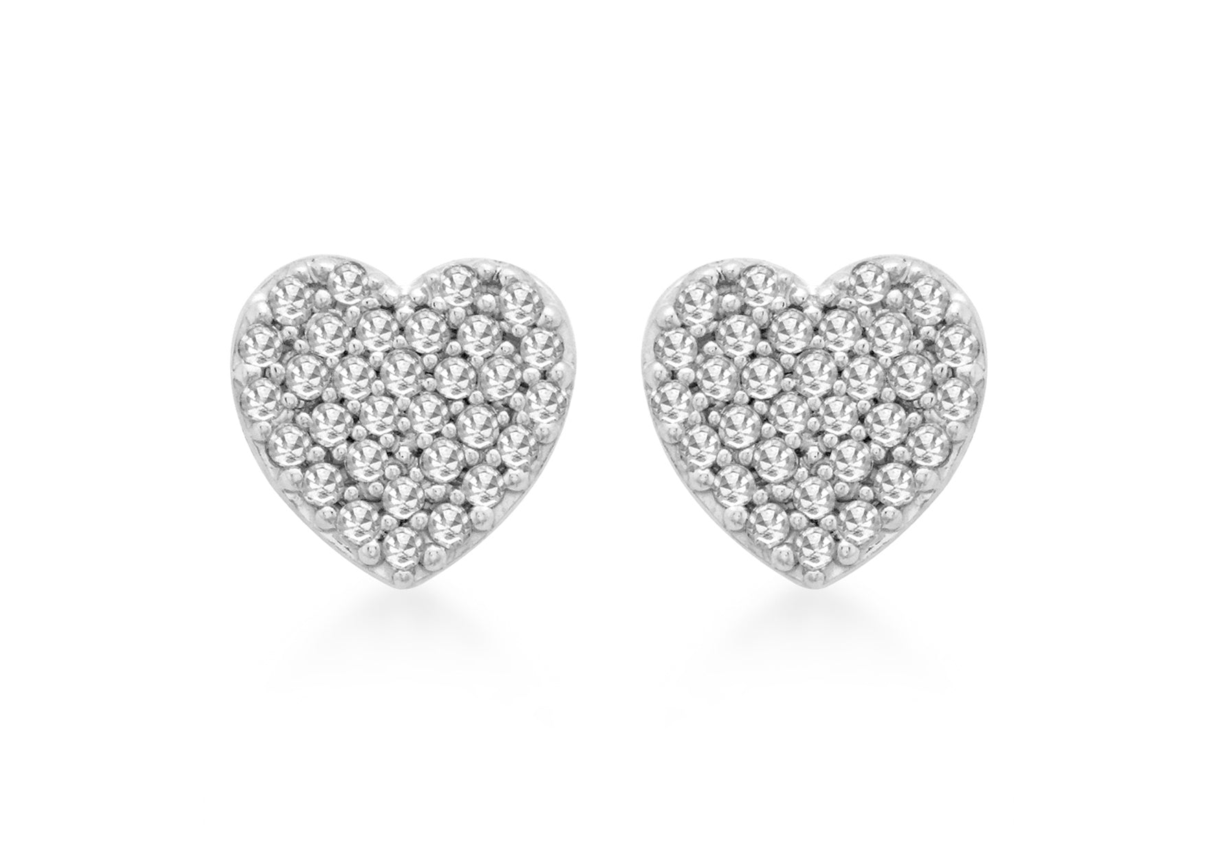 9ct White Gold 0.20t Pave Set Diamond 7mm x 7mm Heart Stud Earrings