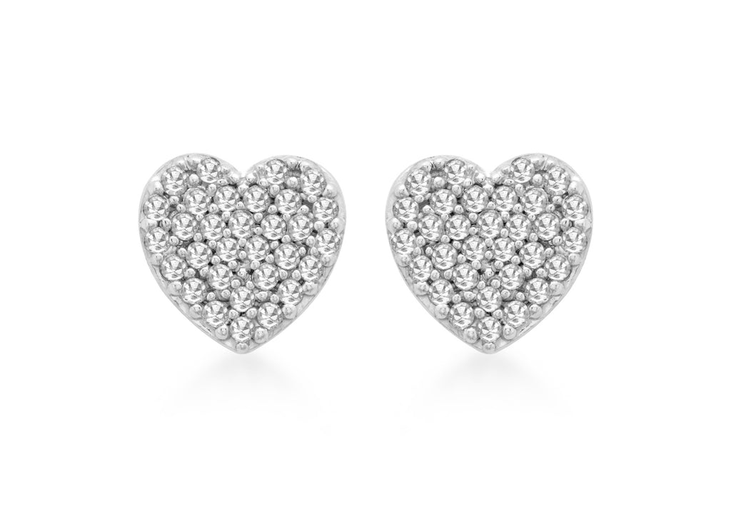 9ct White Gold 0.25t Pave Set Diamond 9mm x 9mm Heart Stud Earrings