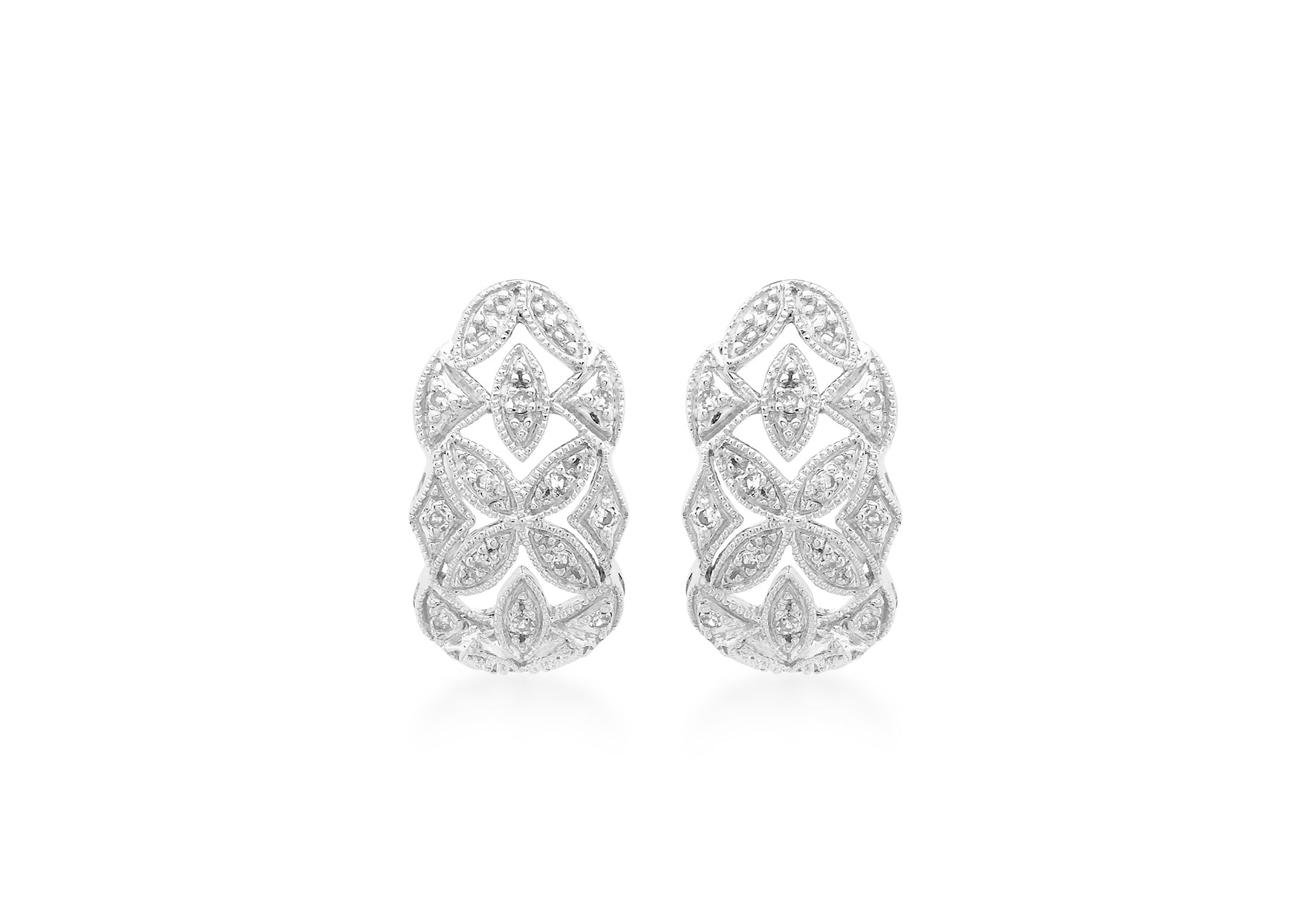 9ct White Gold 0.12t Diamond Filigree Earrings