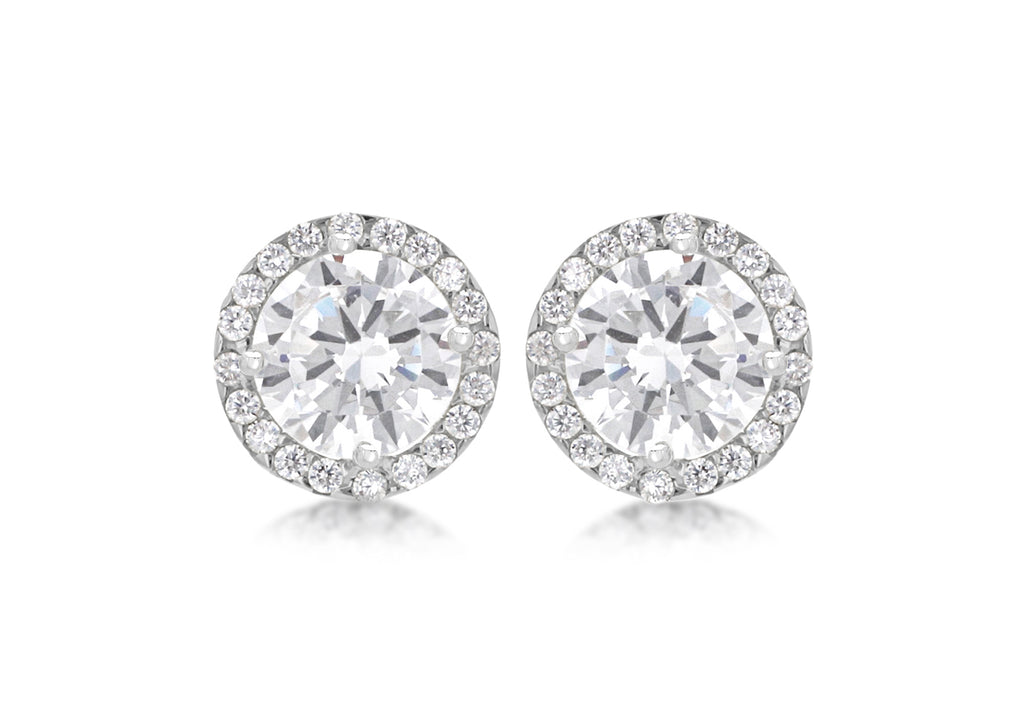 9ct White Gold Round Zirconia  9mm Stud Earrings