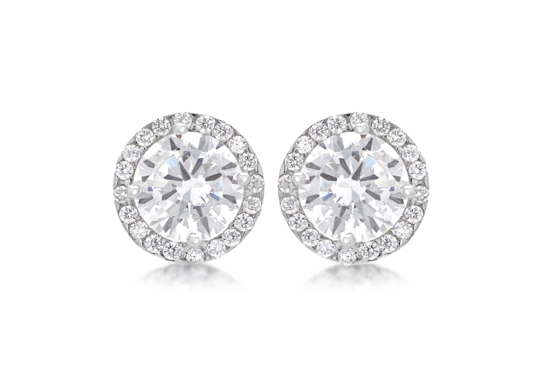 9ct White Gold Round Zirconia  9mm Stud Earrings