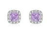 9ct White Gold 0.10ct Diamond and ushion Cut Amethyst 8mm x 8mm Stud Earrings