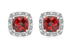 9ct White Gold 0.10ct Diamond and ushion Cut Garnet 8mm x 8mm Stud Earrings