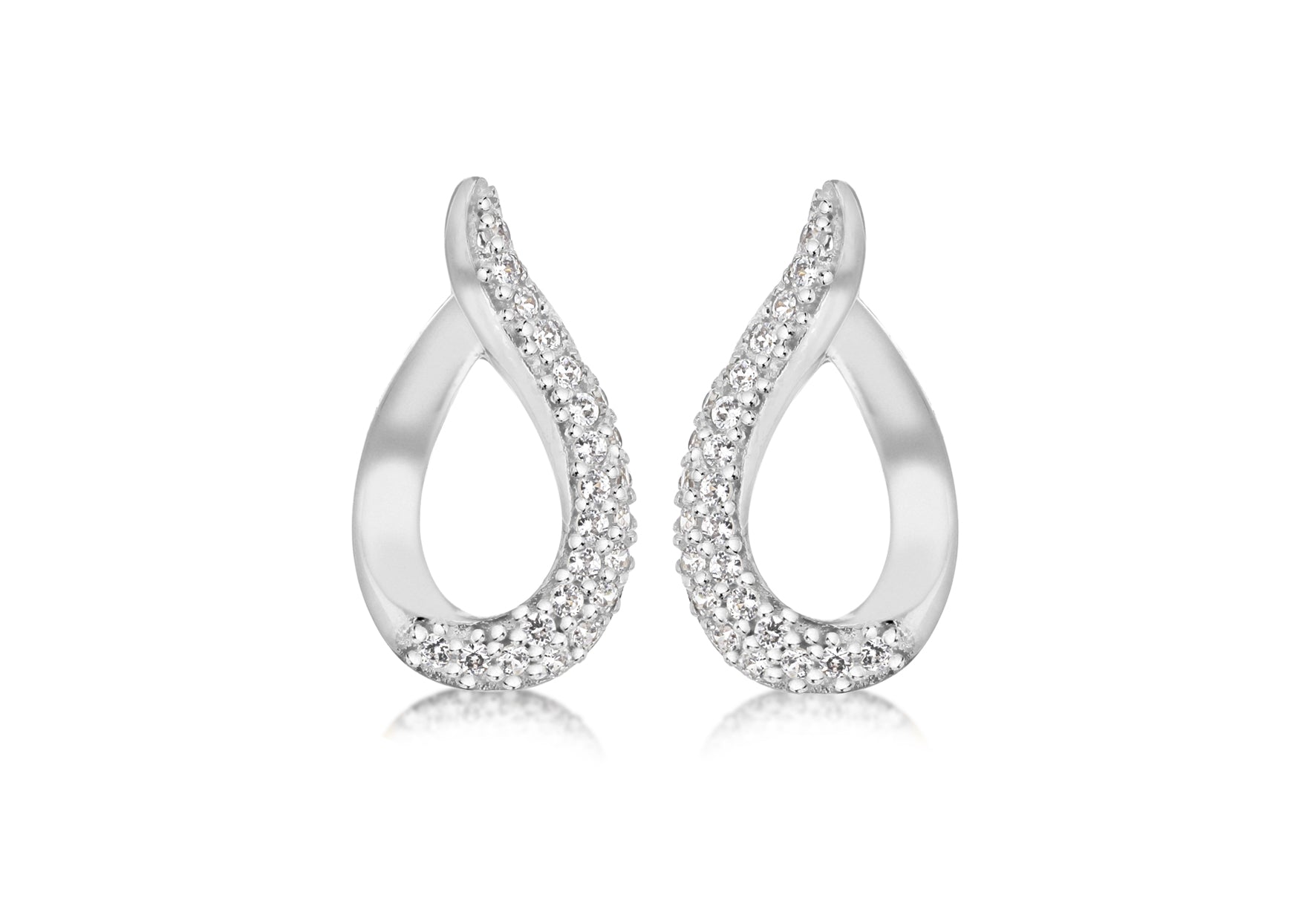 9ct White Gold Zirconia  Teardrop Stud Earrings