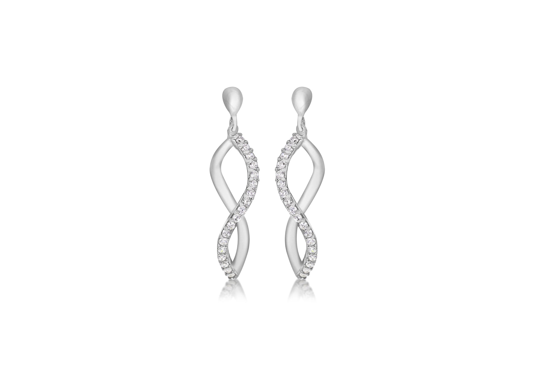9ct White Gold Zirconia  9mm x 32mm 'Figure 8' Drop Earrings