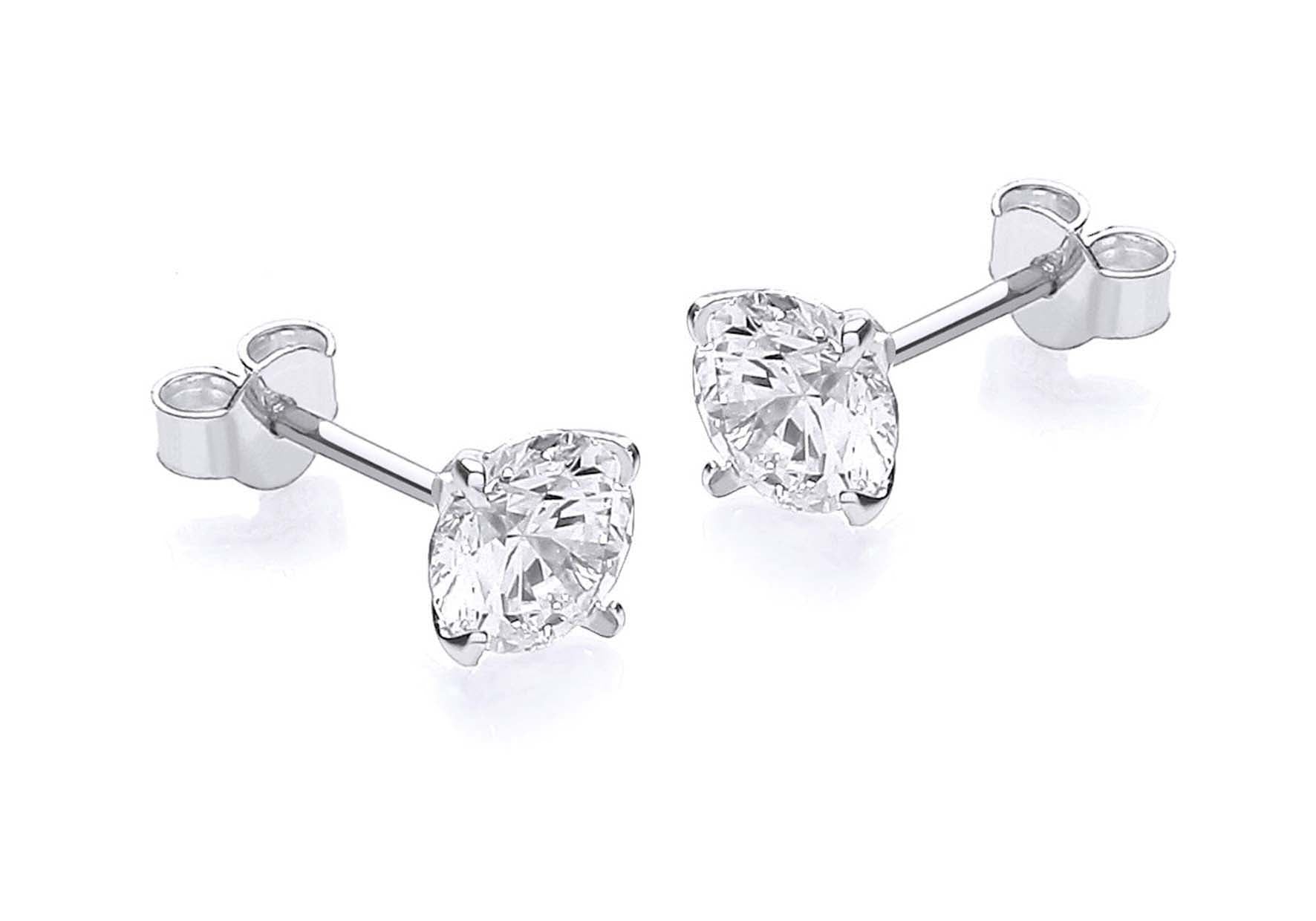 9ct White Gold Round Zirconia  6mm Stud Earrings