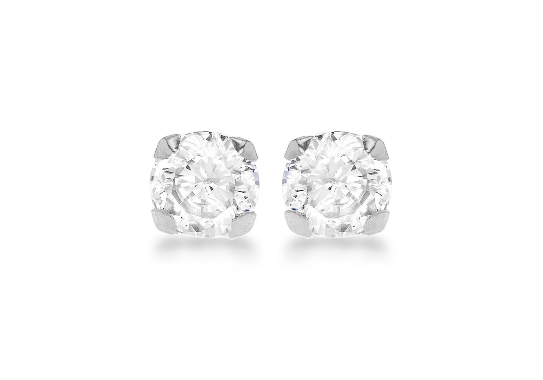 9ct White Gold Round Zirconia  7mm Stud Earrings