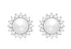 9ct White Gold 12mm Pearl and Zirconia  Cluster Stud Earrings