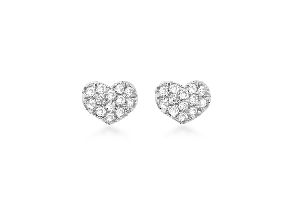9ct White Gold 0.10ct Diamond Pave Set 6mm x 4mm Heart Stud Earrings