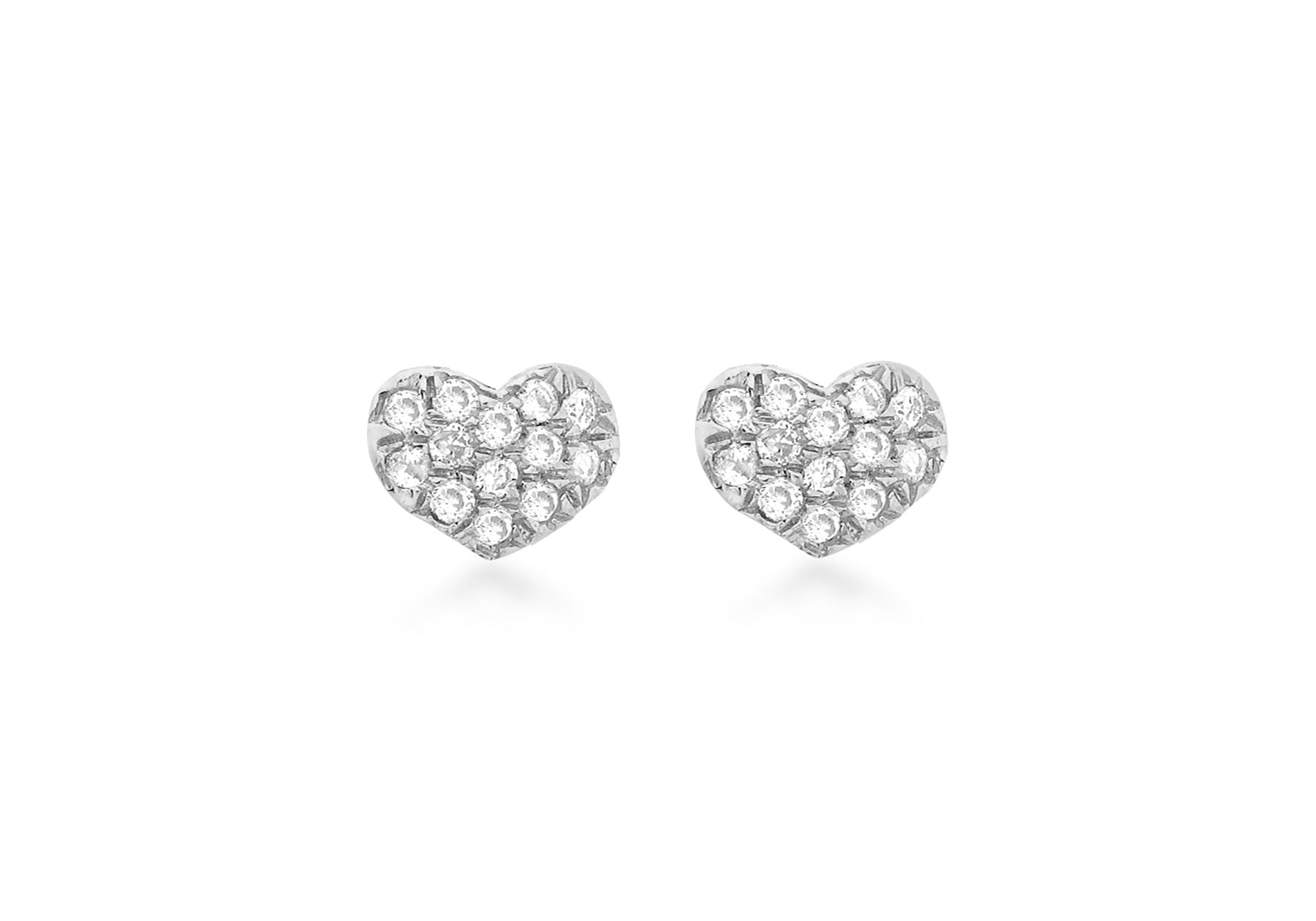 9ct White Gold 0.10ct Diamond Pave Set 6mm x 4mm Heart Stud Earrings