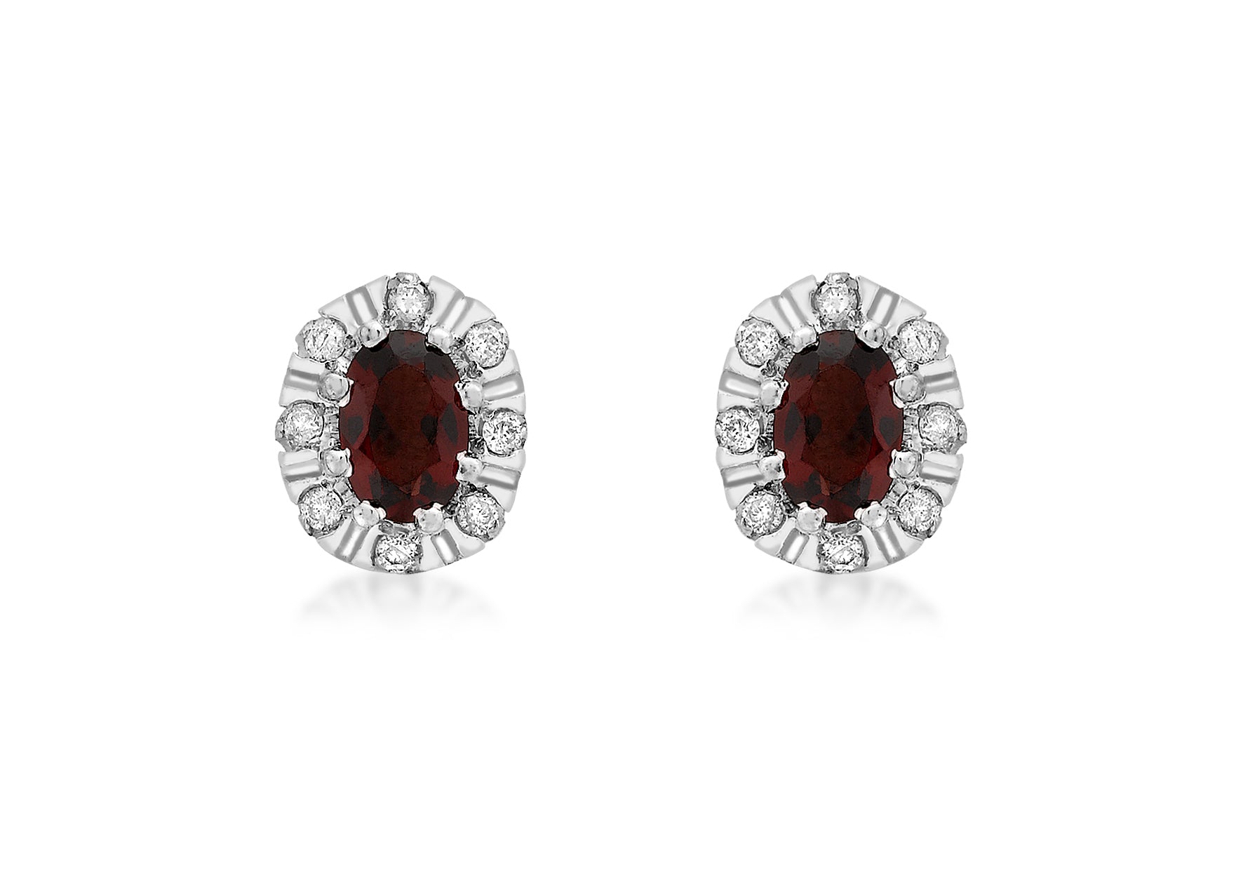 9ct White Gold 0.17t Diamond and Garnet Cluster Stud Earrings