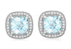 9ct White Gold 0.16t Diamond and ushion Cut Blue Topaz 11mm x 11mm Stud Earrings