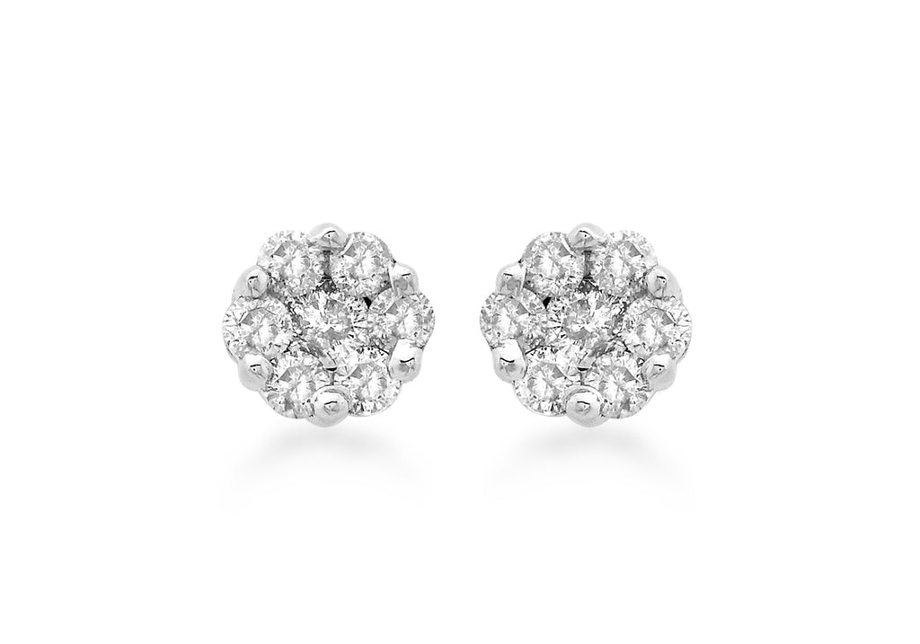 9ct White Gold 0.50ct Diamond Cluster 6mm Stud Earrings