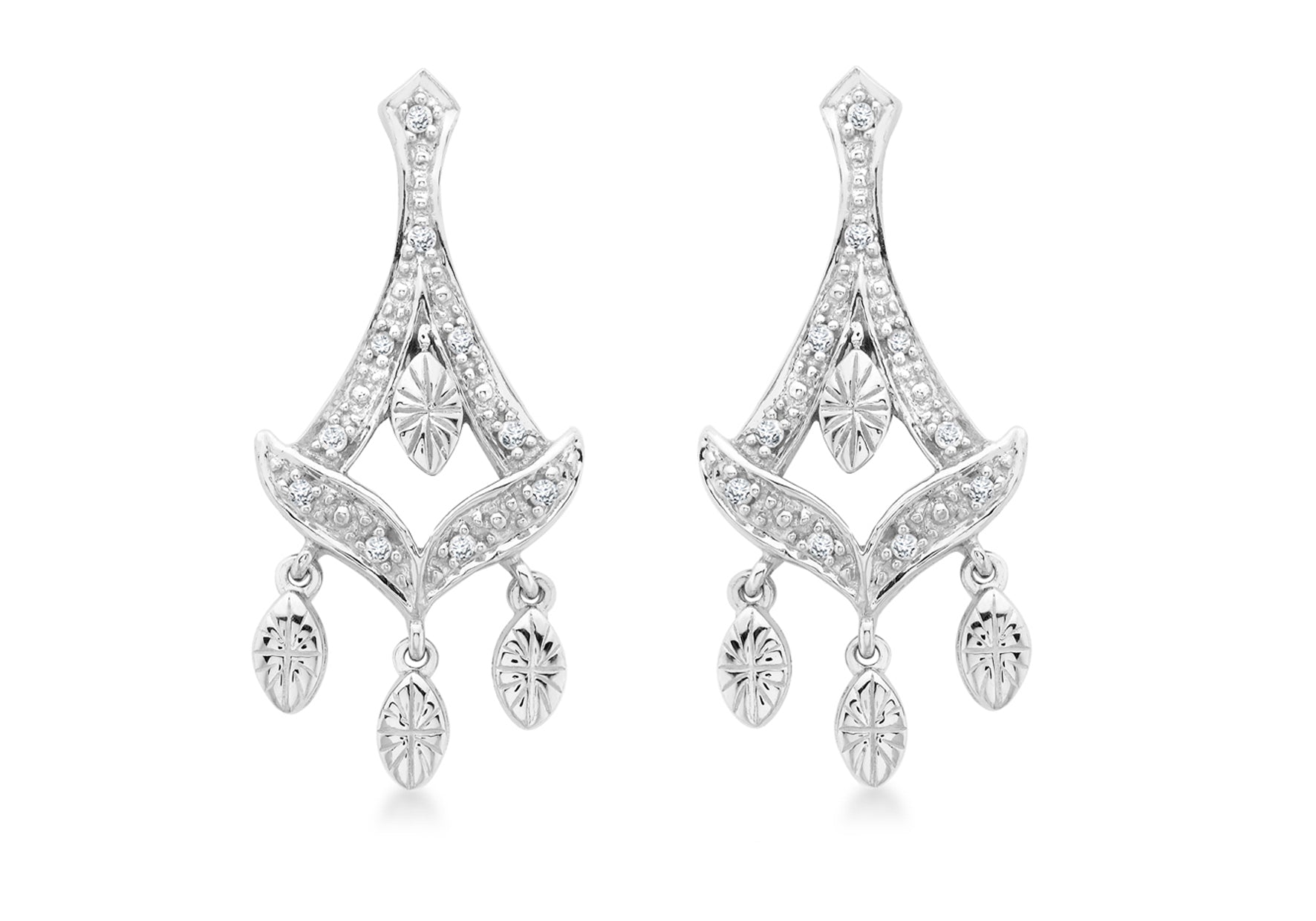 9ct White Gold 0.11t Diamond 12mm x 22mm handelier Drop Earrings