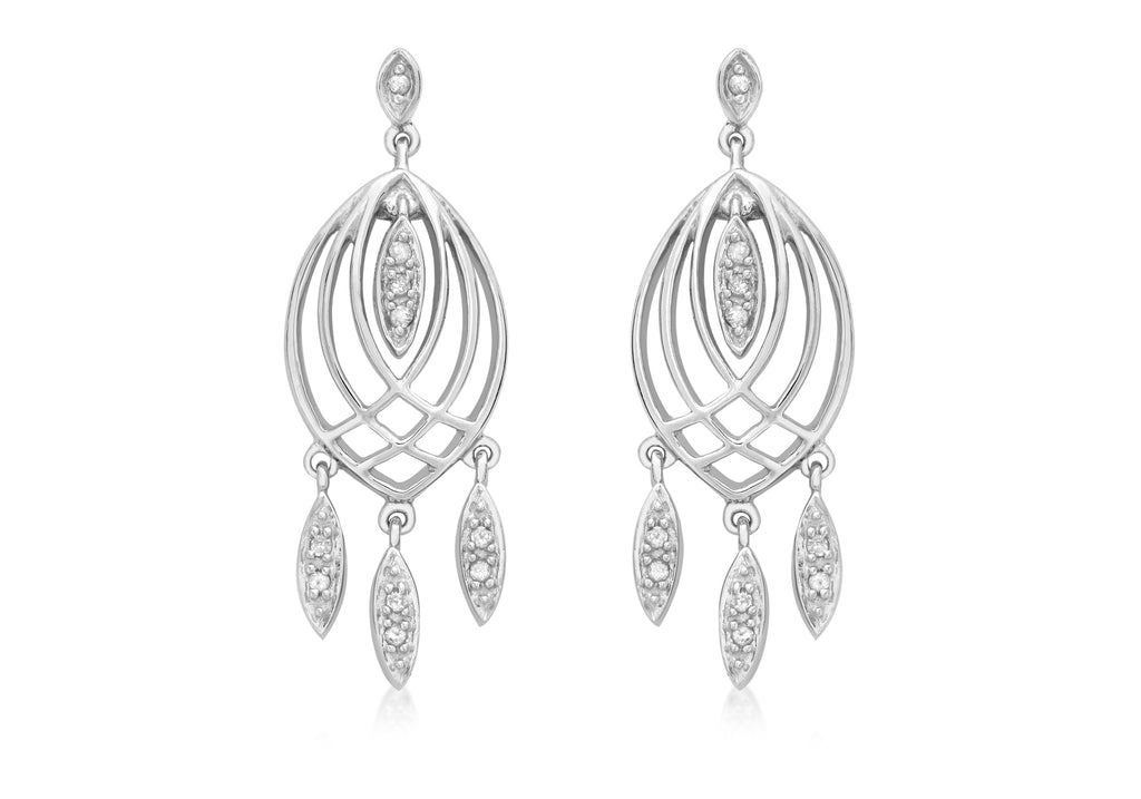 9ct White Gold 0.11t Diamond handelier Drop Earrings