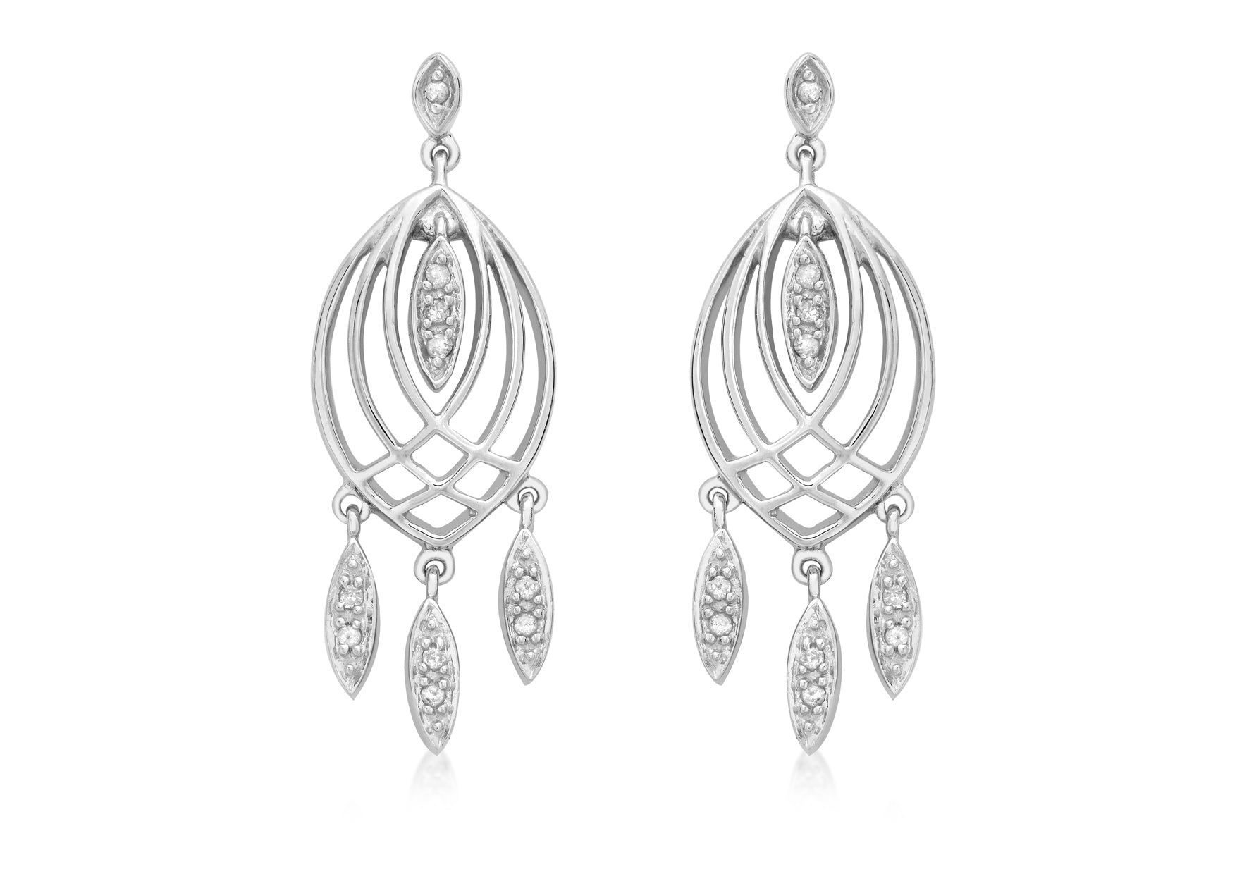 9ct White Gold 0.11t Diamond handelier Drop Earrings