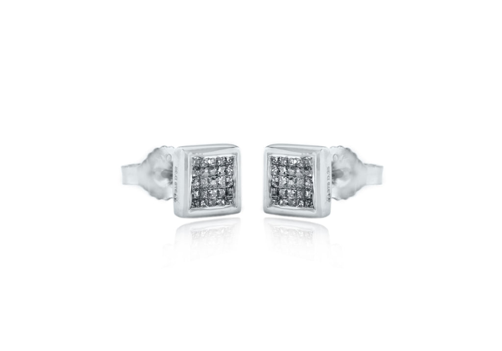 9ct White Gold 0.25t Pave Set Diamond 6mm Square Stud Earrings