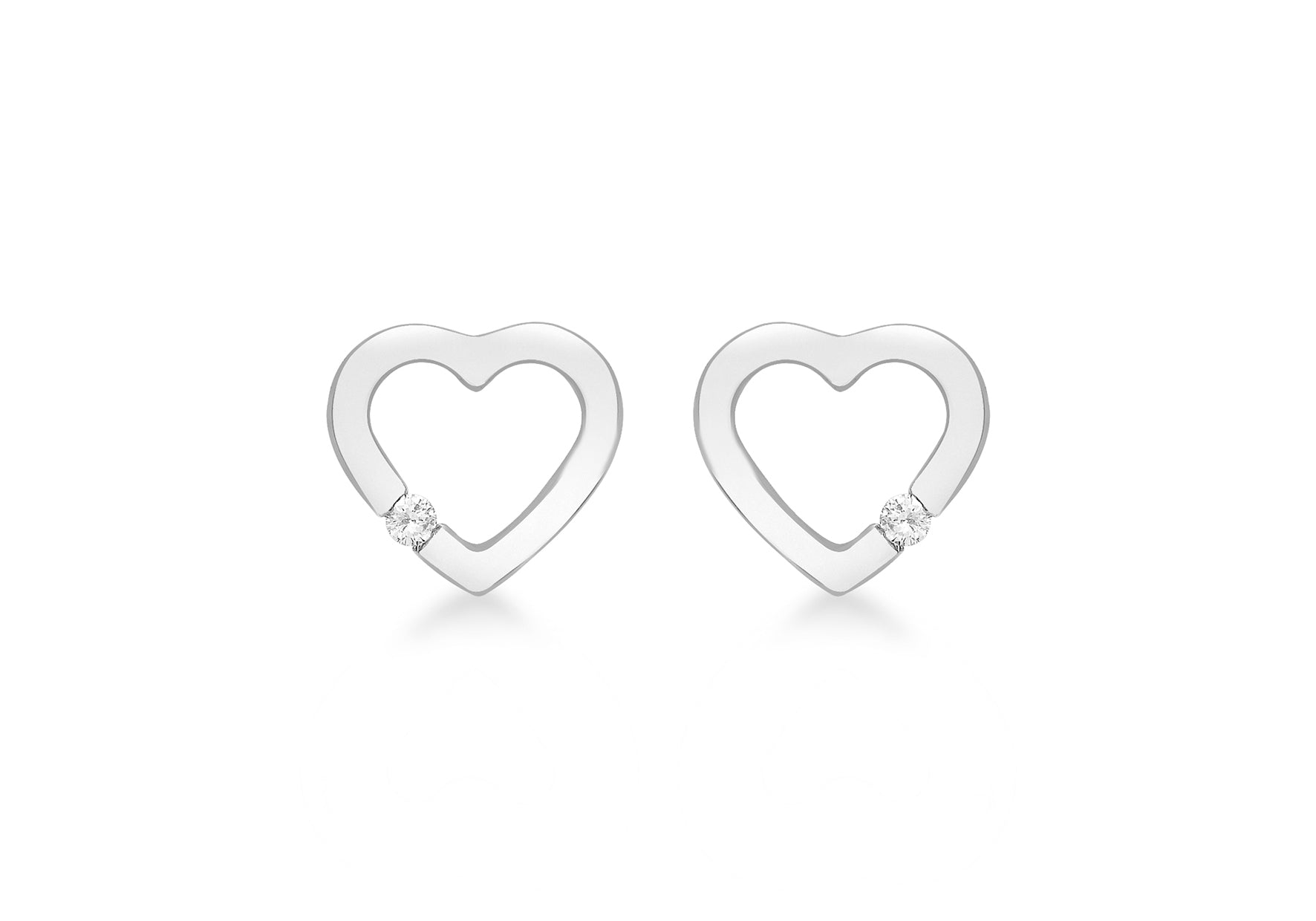 9ct White Gold 0.07t Diamond 11mm x 10mm Heart Stud Earrings