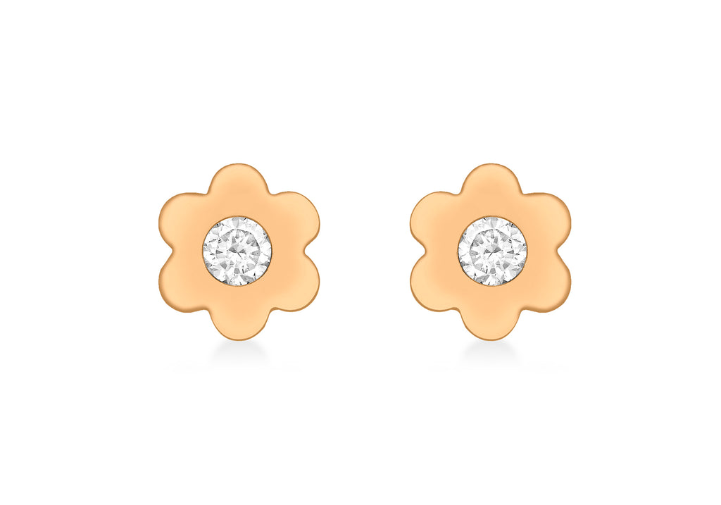 9ct Rose Gold Zirconia  8mm Flower Stud Earrings