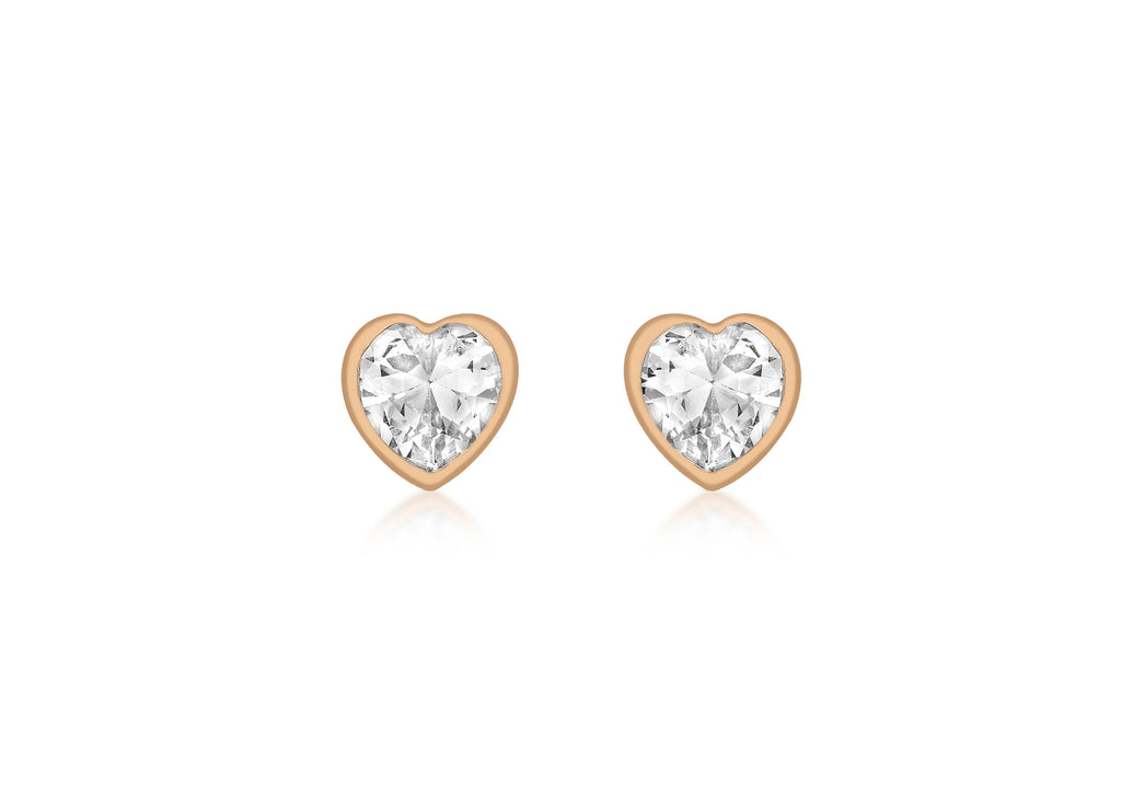 9ct Rose Gold Zirconia  5mm x 5mm Heart Stud Earrings