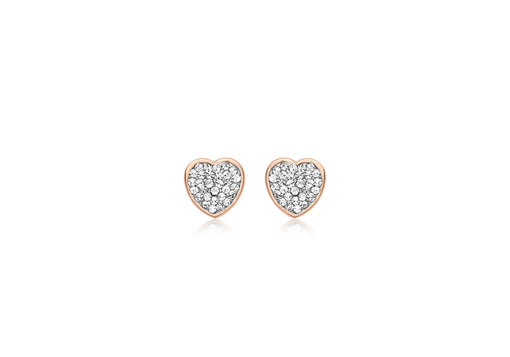 9ct Rose Gold Pave Crystal 6.8mm x 6.8mm Heart Earrings