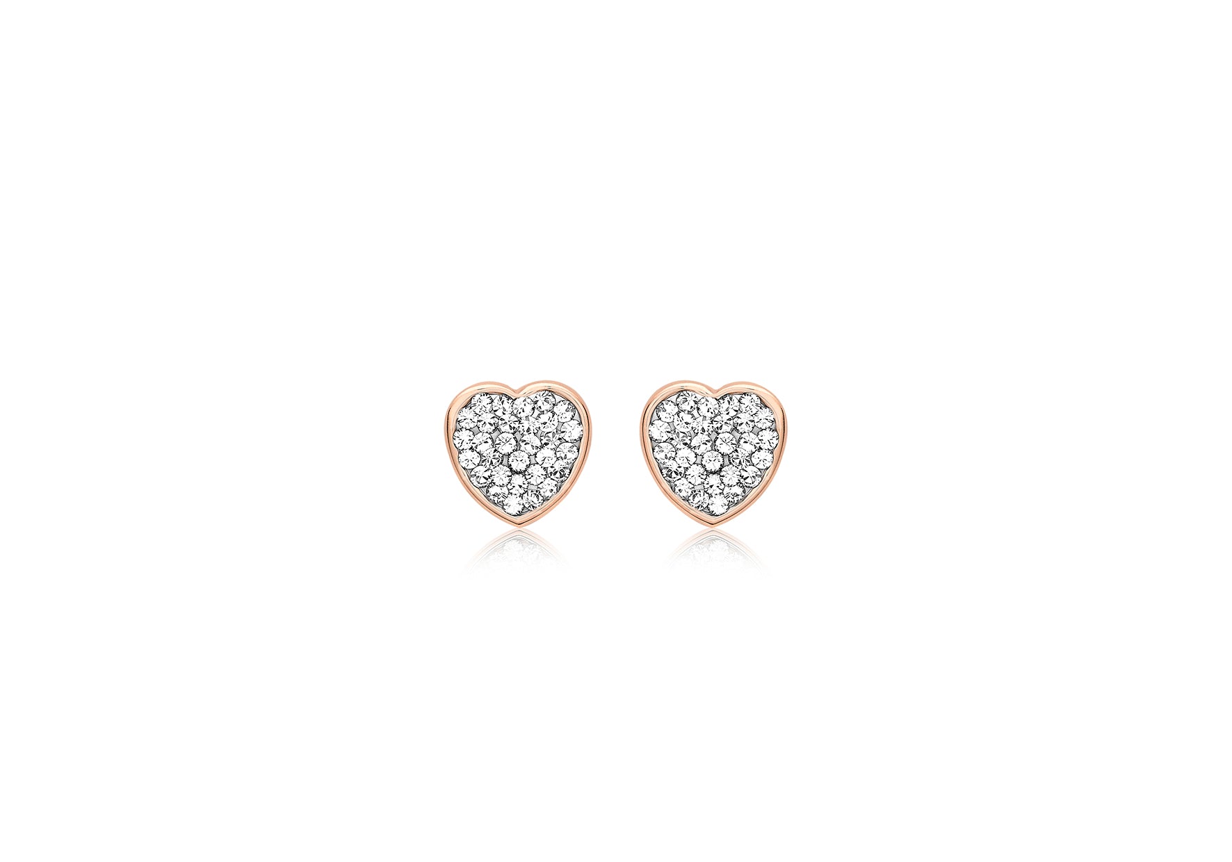 9ct Rose Gold Pave Crystal 6.8mm x 6.8mm Heart Earrings