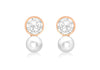 9ct Rose Gold Zirconia  and Pearl Drop 5mm x 10mm Stud Earrings