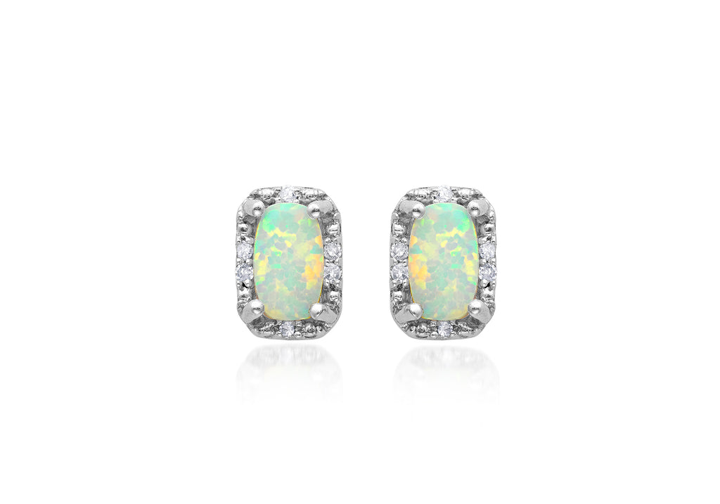 9ct White Gold 0.04ct Diamond & Opal Halo Stud Earrings