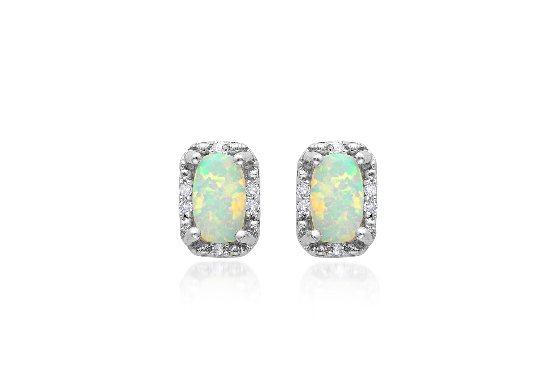 9ct White Gold 0.04ct Diamond & Opal Halo Stud Earrings