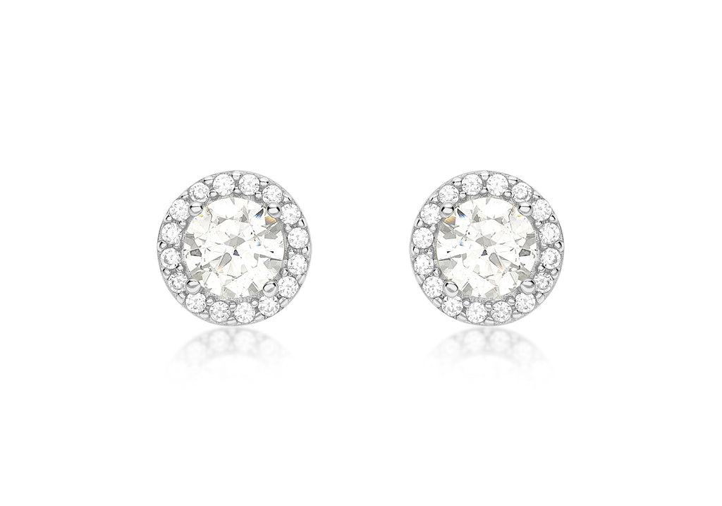 9ct White Gold Zirconia  7.7mm Stud Earrings